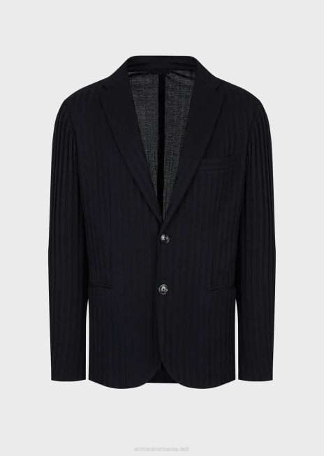 bărbați R802G1045 jachetă cu un singur piept, din jerseu, cu motiv jacquard peste tot Armani albastru marin