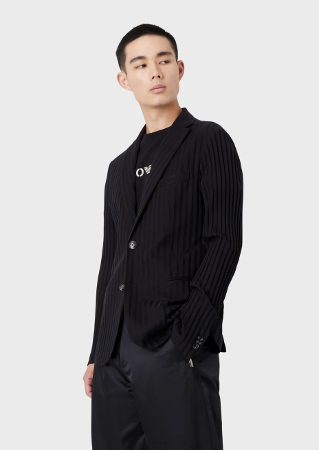 bărbați R802G1045 jachetă cu un singur piept, din jerseu, cu motiv jacquard peste tot Armani albastru marin