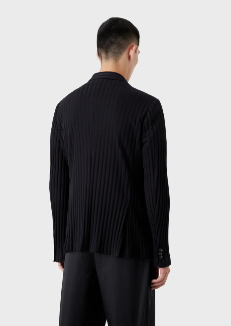 bărbați R802G1045 jachetă cu un singur piept, din jerseu, cu motiv jacquard peste tot Armani albastru marin