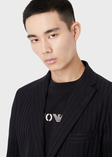 bărbați R802G1045 jachetă cu un singur piept, din jerseu, cu motiv jacquard peste tot Armani albastru marin