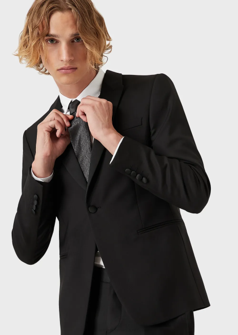 bărbați R802G1046 jachetă din lână virgină, cu un singur piept Armani negru