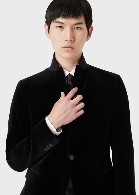 bărbați R802G1048 jachetă cu un singur piept din catifea Armani negru