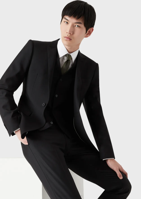 bărbați R802G1049 jachetă cu un singur piept, din lână virgină Armani negru