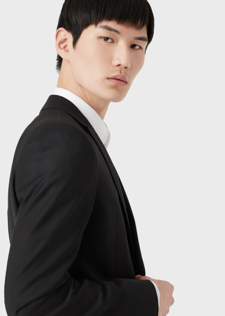 bărbați R802G1049 jachetă cu un singur piept, din lână virgină Armani negru