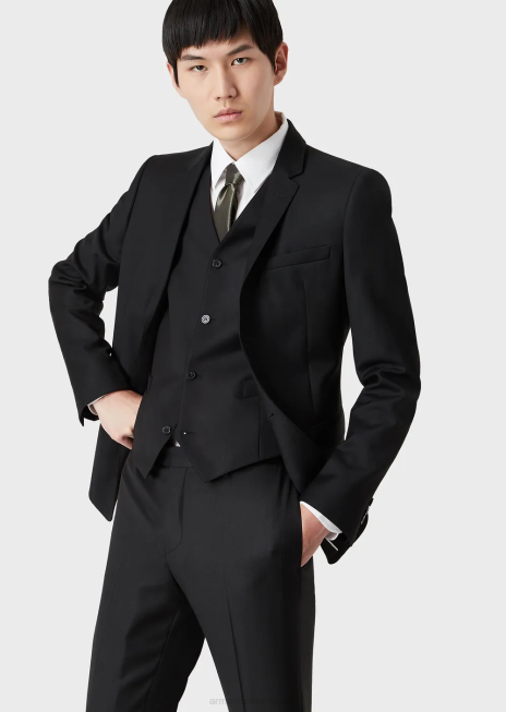 bărbați R802G1052 jachetă din lână virgină, cu un singur piept Armani negru