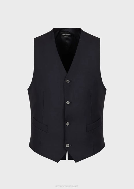 bărbați R802G1056 Gilet de lână virgină cu un singur piept Armani albastru marin