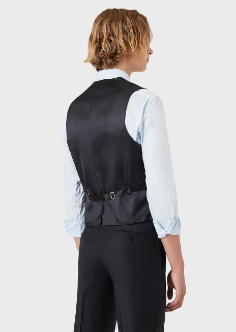 bărbați R802G1056 Gilet de lână virgină cu un singur piept Armani albastru marin