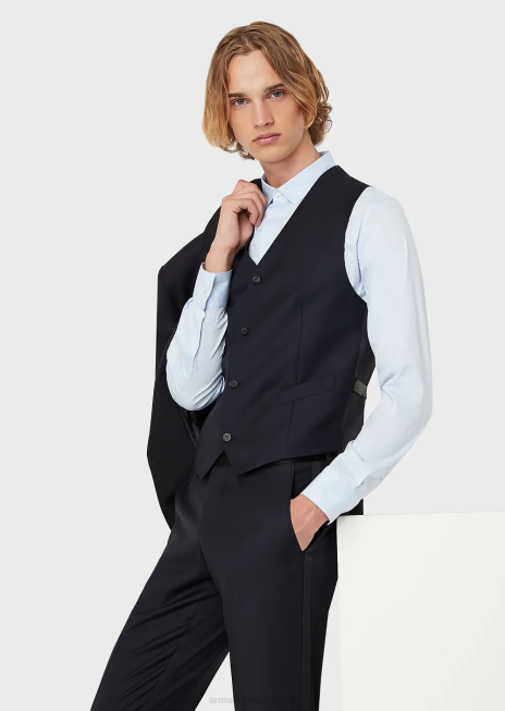 bărbați R802G1056 Gilet de lână virgină cu un singur piept Armani albastru marin