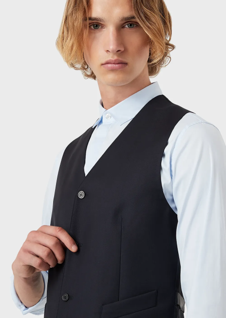 bărbați R802G1056 Gilet de lână virgină cu un singur piept Armani albastru marin