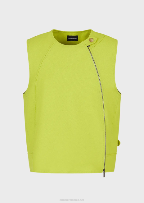 bărbați R802G1057 gilet cu fermoar din gabardină crocantă din lână virgină, cu un petic de palmier Armani verde lime