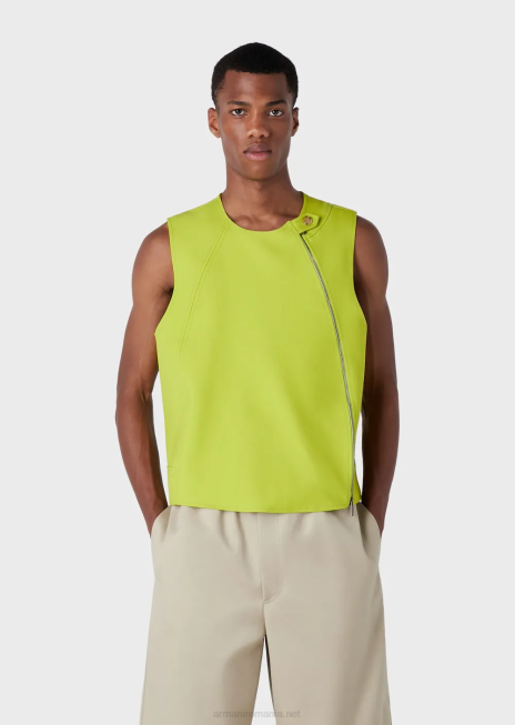 bărbați R802G1057 gilet cu fermoar din gabardină crocantă din lână virgină, cu un petic de palmier Armani verde lime