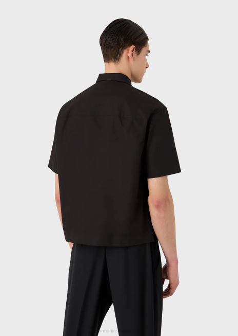 bărbați R802G1058 cămașă cu mâneci scurte din popelin pima cu buzunare Armani negru