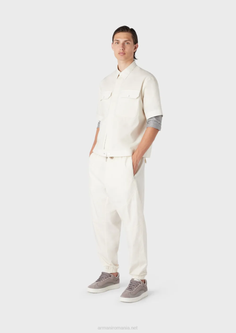 bărbați R802G1059 cămașă cu mâneci scurte din popelin pima cu buzunare Armani bej
