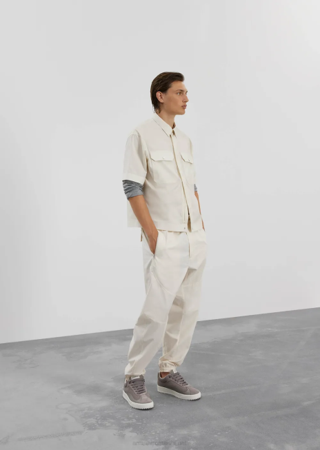 bărbați R802G1059 cămașă cu mâneci scurte din popelin pima cu buzunare Armani bej