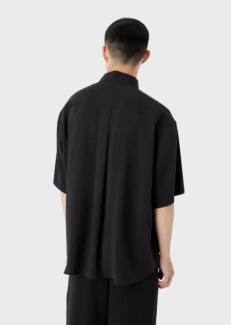 bărbați R802G1060 cămașă cu mânecă scurtă, cu nasturi, din piele de piersică modal Armani negru