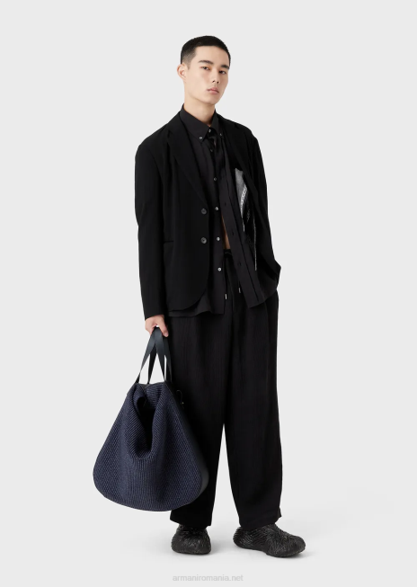 bărbați R802G1060 cămașă cu mânecă scurtă, cu nasturi, din piele de piersică modal Armani negru