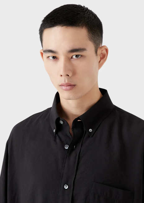 bărbați R802G1060 cămașă cu mânecă scurtă, cu nasturi, din piele de piersică modal Armani negru