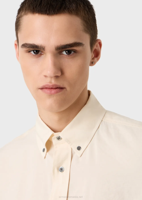 bărbați R802G1061 cămașă cu mânecă scurtă, cu nasturi, din piele de piersică modal Armani alb