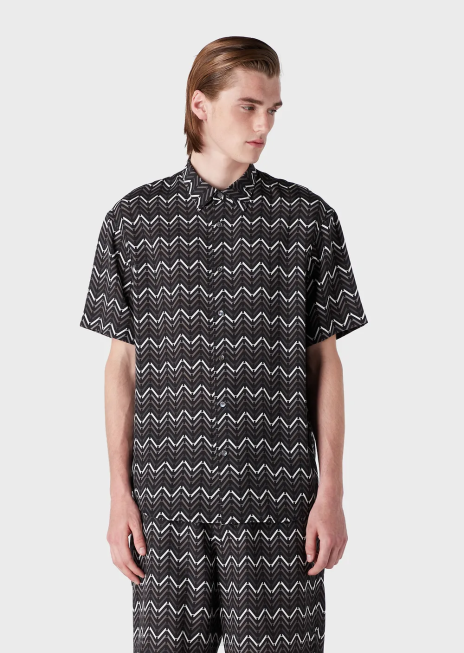 bărbați R802G1062 cămașă lyocell cu mâneci scurte cu model peste tot Armani model