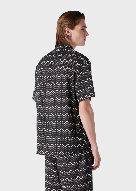 bărbați R802G1062 cămașă lyocell cu mâneci scurte cu model peste tot Armani model