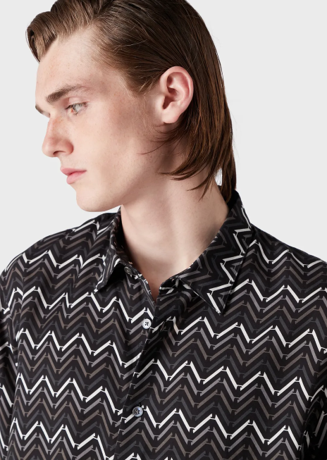 bărbați R802G1062 cămașă lyocell cu mâneci scurte cu model peste tot Armani model