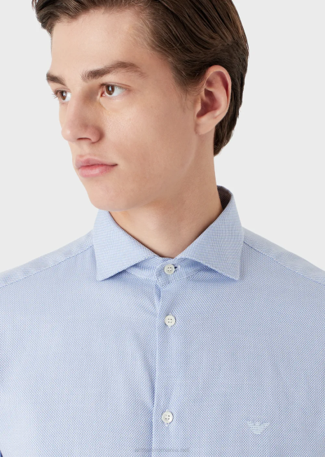 bărbați R802G1066 cămașă din bumbac cu micro model Armani azur