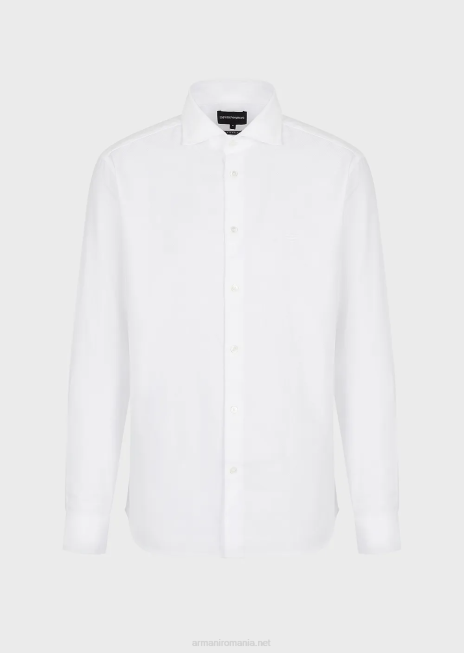 bărbați R802G1067 cămașă din bumbac cu micro model Armani alb