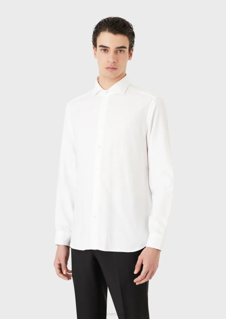 bărbați R802G1067 cămașă din bumbac cu micro model Armani alb