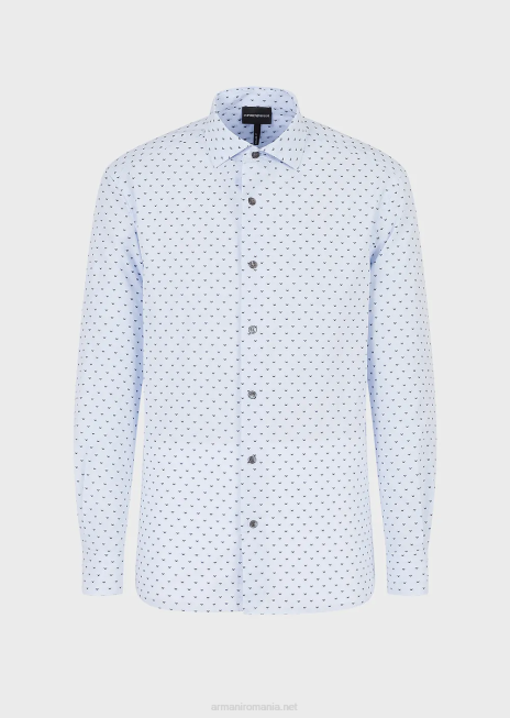 bărbați R802G1070 camasa fil coupe din bumbac cu micro vultur jacquard Armani azur