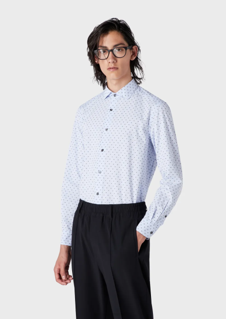 bărbați R802G1070 camasa fil coupe din bumbac cu micro vultur jacquard Armani azur