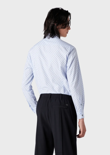 bărbați R802G1070 camasa fil coupe din bumbac cu micro vultur jacquard Armani azur