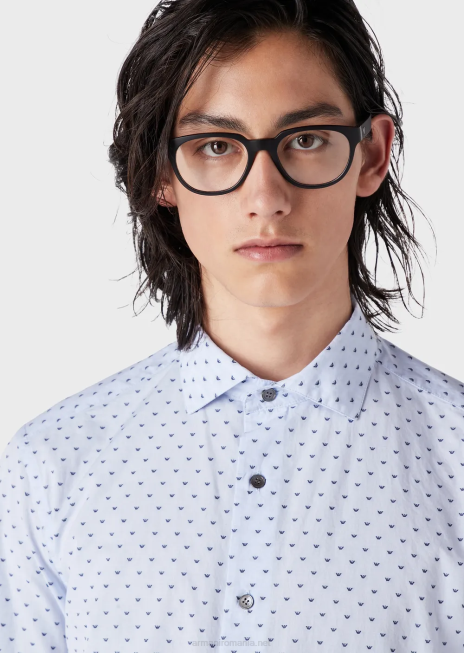 bărbați R802G1070 camasa fil coupe din bumbac cu micro vultur jacquard Armani azur