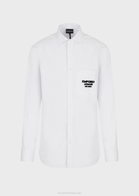 bărbați R802G1071 cămașă cu logo emporio armani milano din țesătură în relief pe buzunarazur