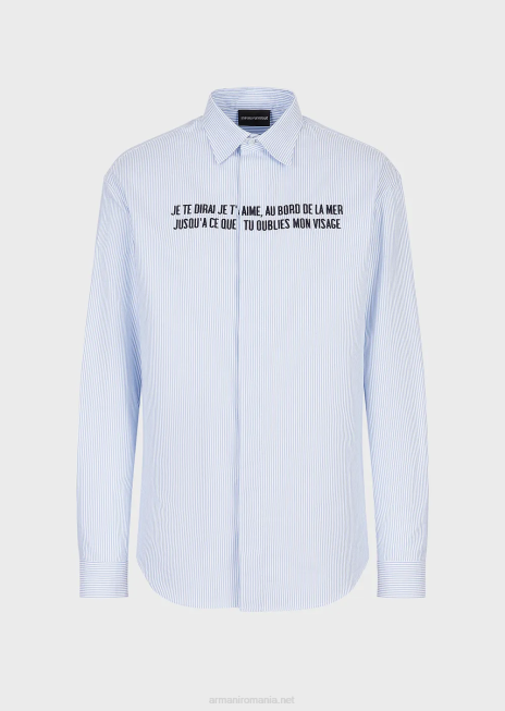 bărbați R802G1072 cămașă din bumbac oxford cu broderie je te dirai je t'aime Armani azur