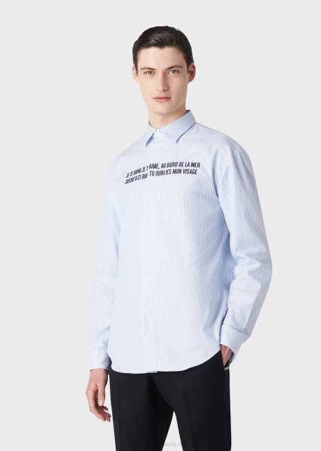 bărbați R802G1072 cămașă din bumbac oxford cu broderie je te dirai je t\'aime Armani azur