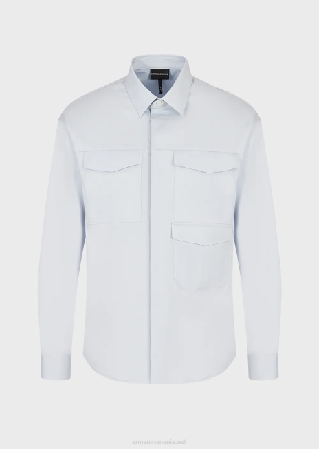 bărbați R802G1073 cămașă ușoară din satin din amestec de lyocell, cu buzunare Armani azur