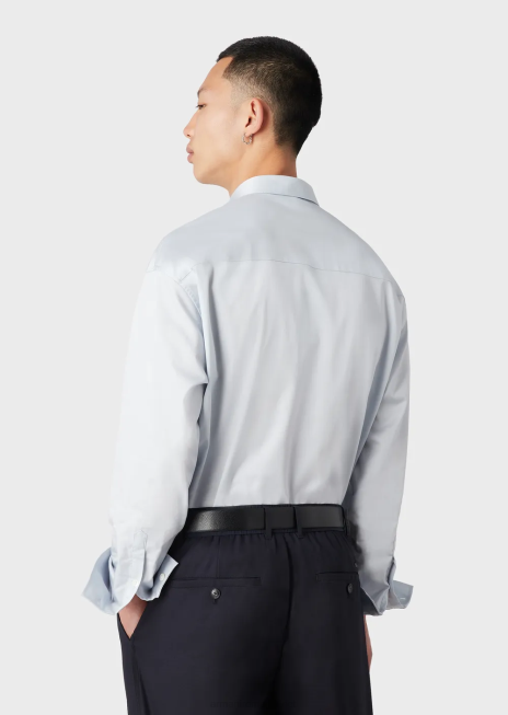 bărbați R802G1073 cămașă ușoară din satin din amestec de lyocell, cu buzunare Armani azur