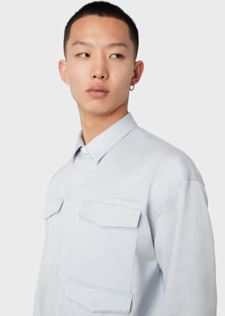 bărbați R802G1073 cămașă ușoară din satin din amestec de lyocell, cu buzunare Armani azur