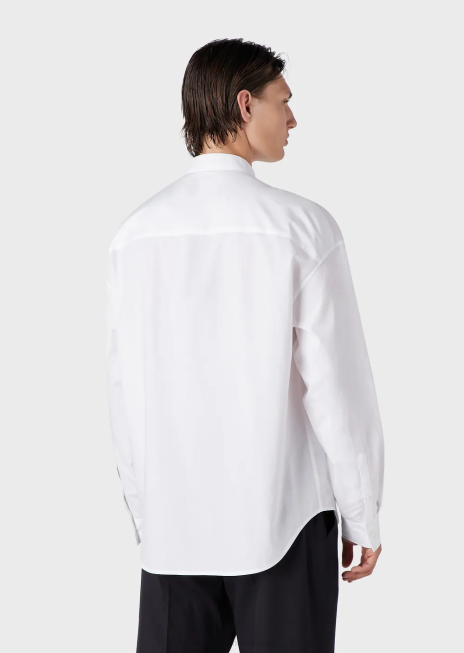 bărbați R802G1074 cămașă cu guler guru din popelin pima cu buzunare Armani alb