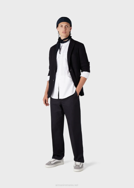 bărbați R802G1074 cămașă cu guler guru din popelin pima cu buzunare Armani alb