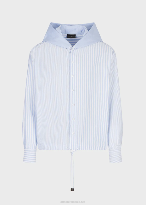 bărbați R802G1075 cămașă cu glugă din bumbac oxford în dungi Armani
