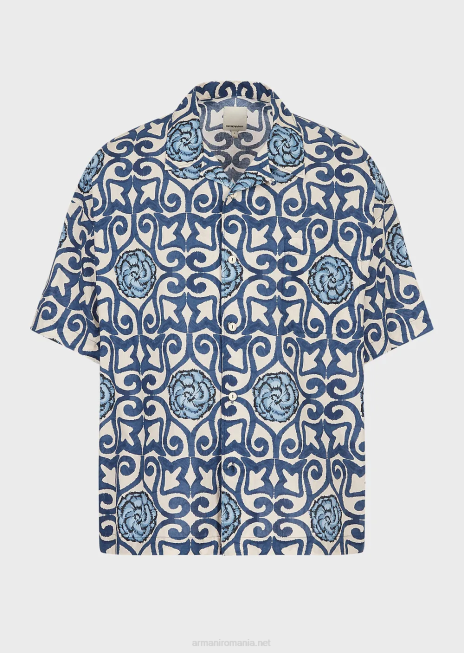 bărbați R802G1076 cămașă cu mânecă scurtă din muselină organică din colecția sustenabilă, cu imprimeu peste tot Armani model