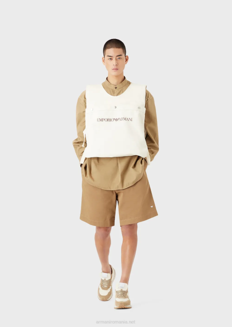 bărbați R802G1078 colecție durabilă cămașă din muselină organică vopsită în haine, cu guler guru Armani maro