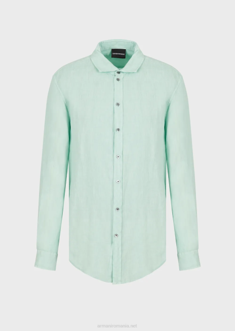 bărbați R802G1080 cămașă din in vopsită în haine cu guler francez Armani apă