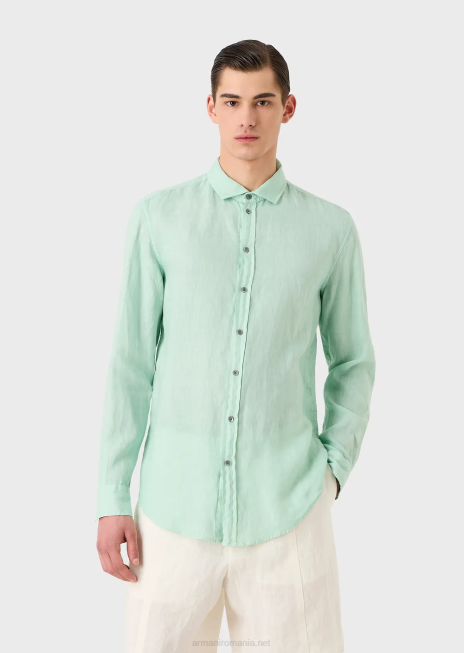 bărbați R802G1080 cămașă din in vopsită în haine cu guler francez Armani apă