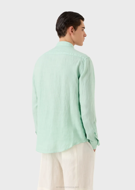 bărbați R802G1080 cămașă din in vopsită în haine cu guler francez Armani apă