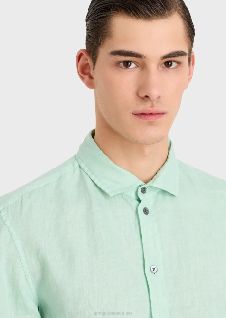 bărbați R802G1080 cămașă din in vopsită în haine cu guler francez Armani apă