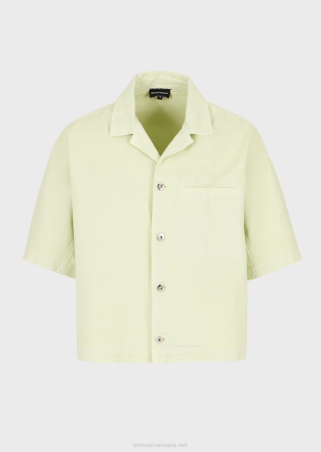 bărbați R802G1086 bluză din denim cu mâneci scurte, cu broderie l'amour Armani verde lime