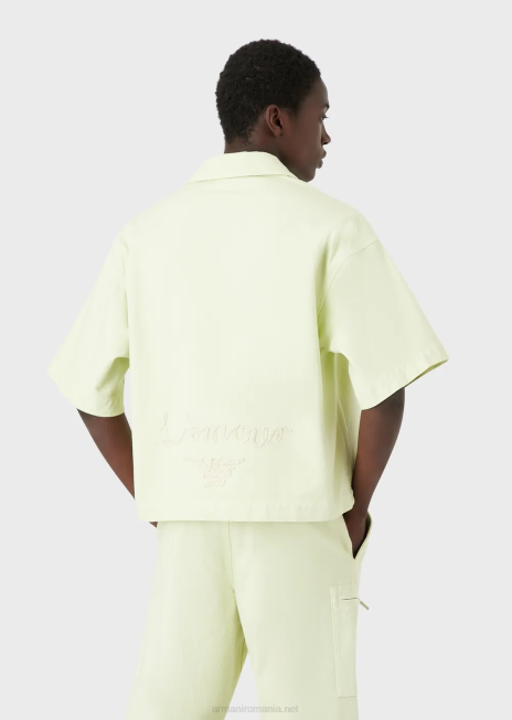 bărbați R802G1086 bluză din denim cu mâneci scurte, cu broderie l\'amour Armani verde lime