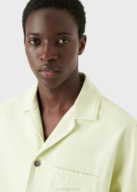 bărbați R802G1086 bluză din denim cu mâneci scurte, cu broderie l\'amour Armani verde lime